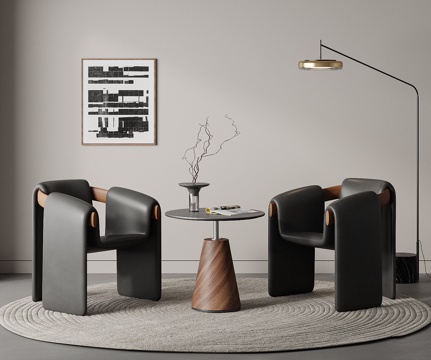 现代意式休闲桌椅组合 休闲椅 餐桌 落地灯 地毯 洽谈桌椅su模型