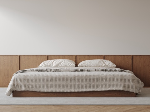  现代意式双人床 皮质床 布艺双人床 中古主卧床 地台床 极简3d模型 