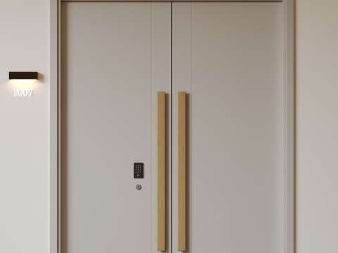  现代极简双开门 中古平开门 入户门 防盗门 通顶对开门 别墅3d模型 