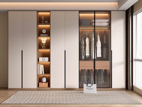  现代衣柜 定制通顶衣柜 玻璃门衣柜 开放格衣柜3d模型 