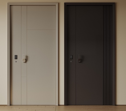  现代极简单开门 中古防盗门 通顶入户门 子母门 密码门 别墅su模型 