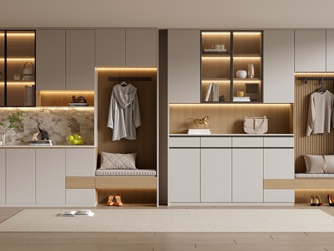 现代定制鞋柜 换鞋凳鞋柜su模型