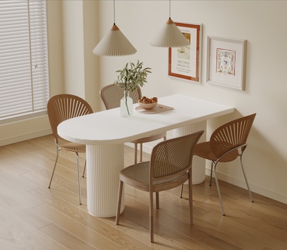 奶油风餐桌椅su模型