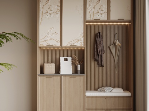  新中式鞋柜 入户鞋柜3d模型 