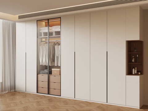 现代中古衣柜su模型