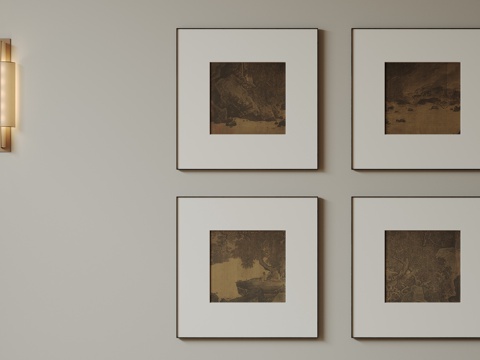  新中式禅意装饰画 宋式挂画 侘寂风挂画 中古风卷轴画 山水字3d模型 