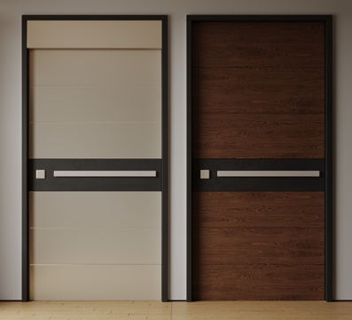 现代极简单开门 中古防盗门 通顶入户门 子母门 密码门 别墅su模型