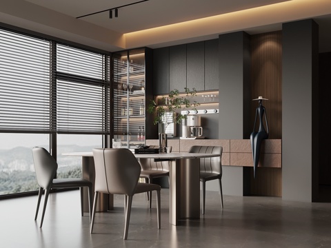  现代意式餐厅 酒柜 餐边柜 餐桌椅3d模型 