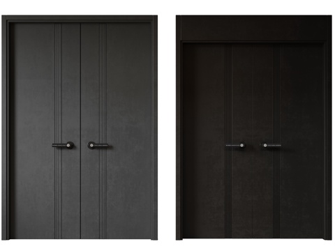  现代极简双开门 中古平开门 入户门 防盗门 通顶对开门 别墅3d模型 