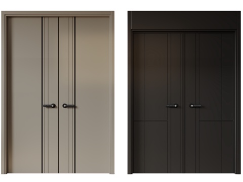  现代极简双开门 中古平开门 入户门 防盗门 通顶对开门 别墅su模型 