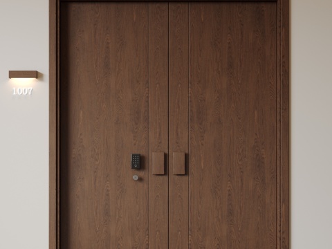  现代极简双开门 中古平开门 入户门 防盗门 通顶对开门 别墅3d模型 