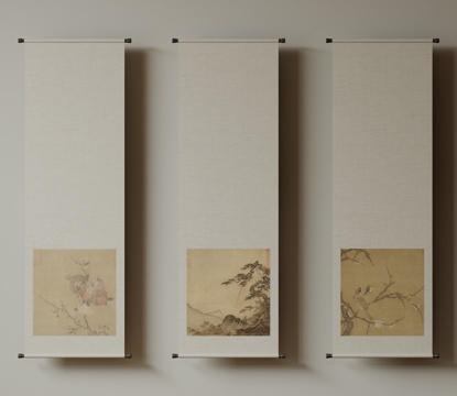  新中式禅意装饰画 宋式挂画 侘寂风挂画 中古风卷轴画 山水字3d模型 