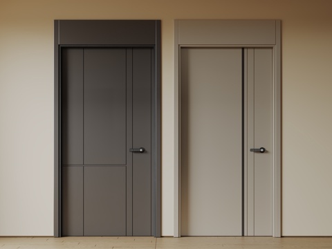  现代极简单开门 中古防盗门 通顶入户门 子母门 密码门 别墅su模型 