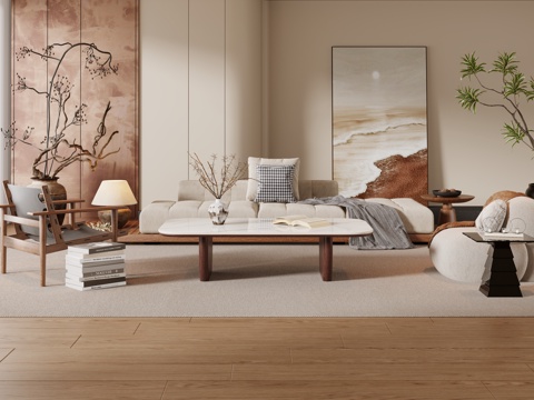  客厅 茶几 沙发 摆件3d模型 