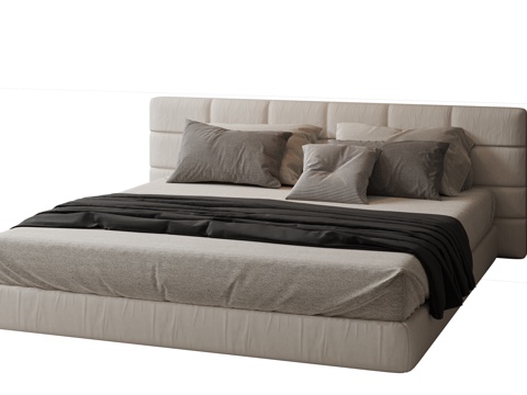  现代意式双人床 皮质床 布艺双人床 中古主卧床 地台床 极简3d模型 