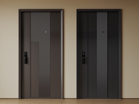  现代极简单开门 中古防盗门 通顶入户门 子母门 密码门 别墅su模型 