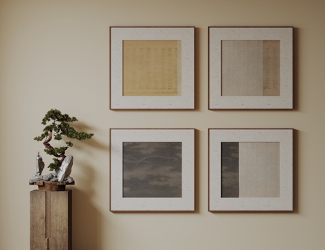  新中式禅意装饰画 宋式挂画 侘寂风挂画 中古风卷轴画 山水字su模型 