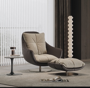  现代意式休闲椅 沙发椅 脚踏 旋转 落地灯 边几 地毯3d模型 