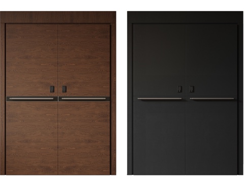 现代极简双开门 中古平开门 入户门 防盗门 通顶对开门 别墅su模型