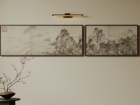  新中式禅意装饰画 宋式挂画 侘寂风挂画 中古风卷轴画 山水字su模型 