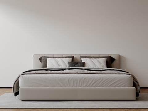  现代意式双人床 皮质床 布艺双人床 中古主卧床 地台床 极简3d模型 