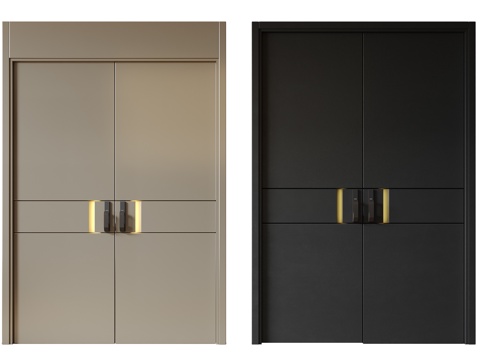 现代极简双开门 中古平开门 入户门 防盗门 通顶对开门 别墅su模型