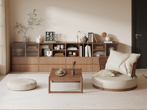 侘寂中古风茶室 休闲桌椅su模型