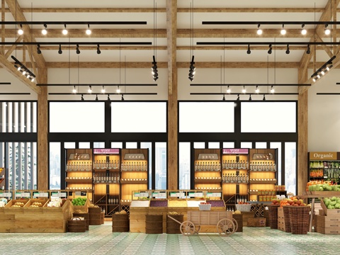 农产品 土特产展厅 最新全套施工图 效果图合集cad施工图