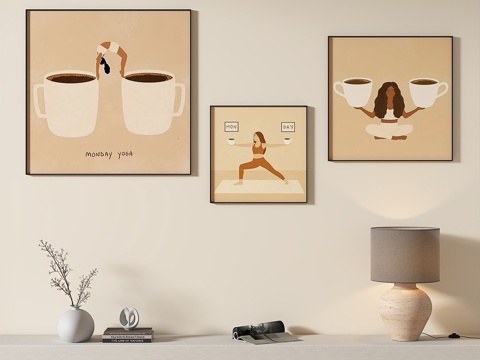  现代，简约，抽象，奶油风，组合，装饰画3d模型 