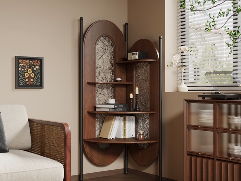  中古风墙角柜 置物架su模型 