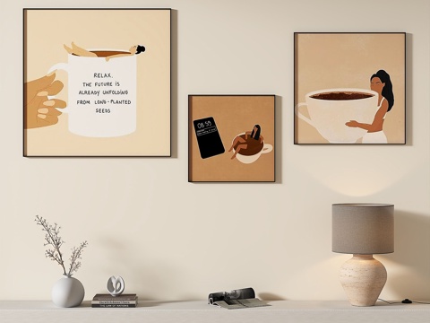  现代，简约，抽象，奶油风，组合，装饰画3d模型 