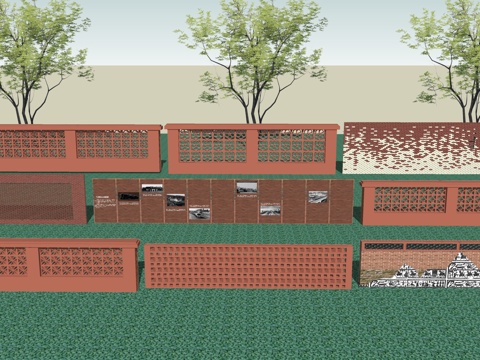 红砖文化墙su模型