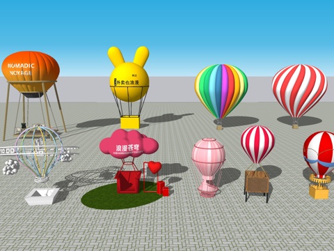  热气球小品su模型 