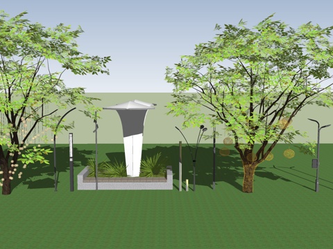 现代户外路灯商业街广场照明灯高杆灯庭院景观灯su模型