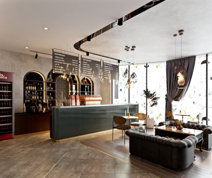  工业风咖啡厅 皮质沙发 大理石吧台3d模型 