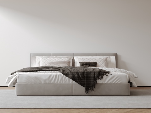  现代意式双人床 皮质床 布艺双人床 中古主卧床 地台床 极简3d模型 