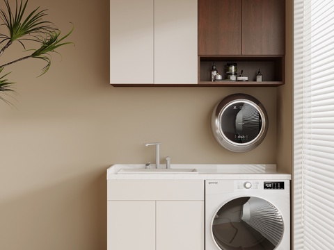  中古风洗衣机柜 阳台柜su模型 