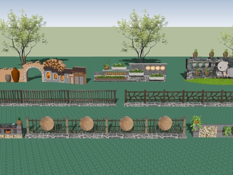 中式风格景墙 民俗文化景墙 乡村文化景墙su模型