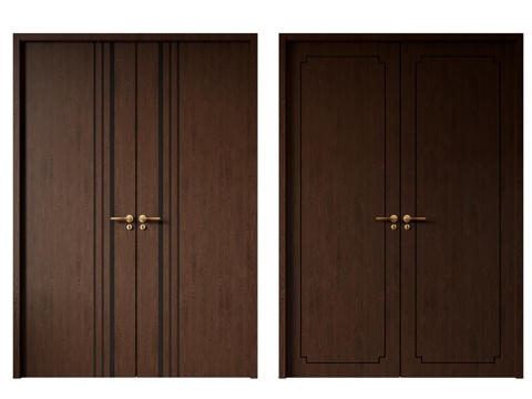  新中式侘寂双开门 中古平开门 入户门 防盗门 通顶对开门 别3d模型 