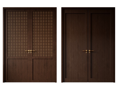  新中式侘寂双开门 中古平开门 入户门 防盗门 通顶对开门 别3d模型 