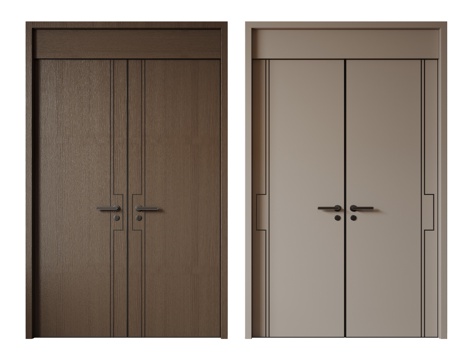  新中式侘寂双开门 中古平开门 入户门 防盗门 通顶对开门 别su模型 