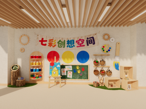 幼儿园文化墙 幼儿园主题墙 幼儿园美术墙su模型
