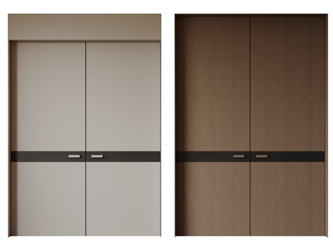  现代极简双开门 中古平开门 入户门 防盗门 通顶对开门 别墅3d模型 