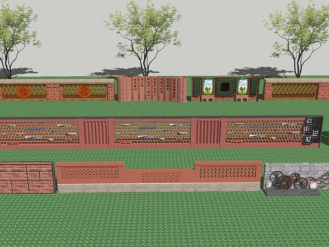 红砖文化墙su模型