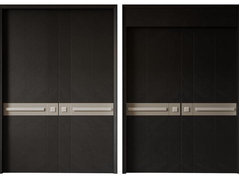 现代极简双开门 中古平开门 入户门 防盗门 通顶对开门 别墅su模型