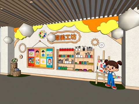  幼儿园文化墙 幼儿园主题墙 幼儿园美术墙su模型 