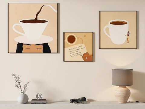  现代，简约，抽象，奶油风，组合，装饰画3d模型 