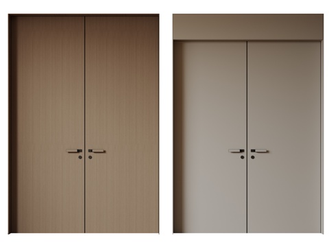  现代极简双开门 中古平开门 入户门 防盗门 通顶对开门 别墅3d模型 