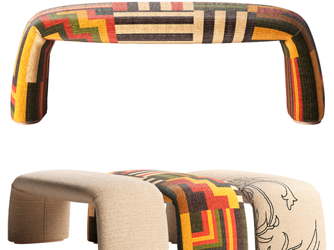  现代布艺折叠L型长凳3d模型 