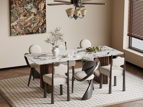 法式复古风餐桌椅su模型